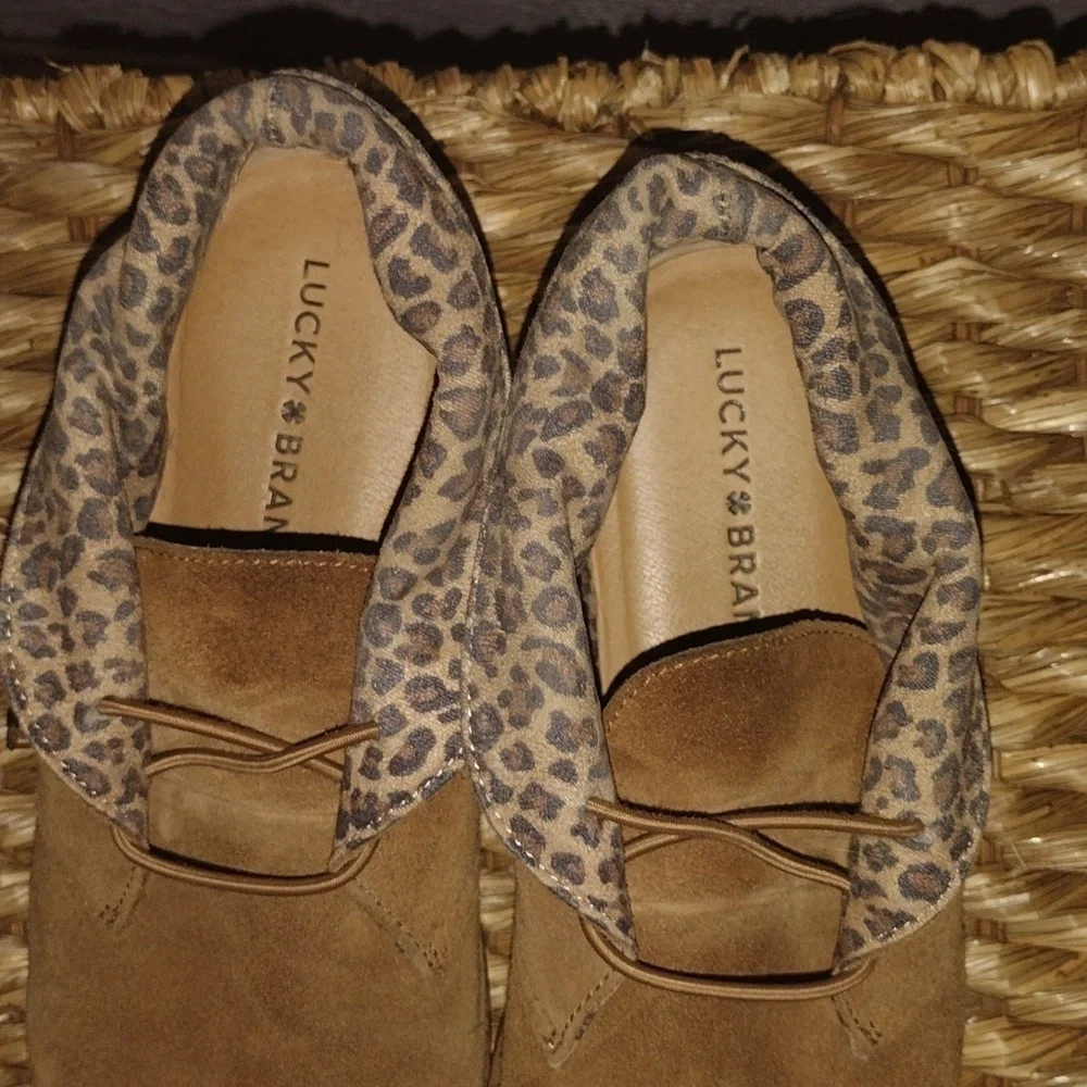 Tan Suede Ankle Boots Leopard Print Lining Chukka Ashbee Laceup Lucky Brand 8.5